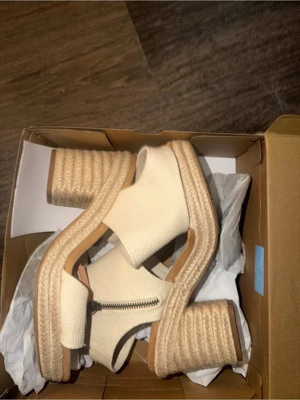 Toms Cream Espadrille Wedge Sandals with Side Zip - Picture 8 of 9